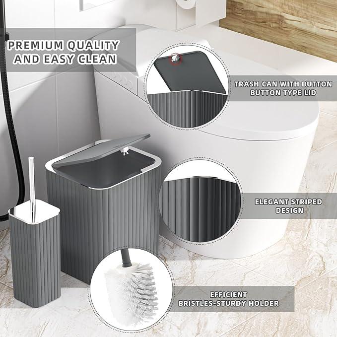 26PC Bathroom Accessories Set - Gorgeous Grey Bathroom Set, Bathroom Accessory Set, Shower Curtain Set with Bathtub Mats for Shower Tub, Trash Can & Soap Dispenser