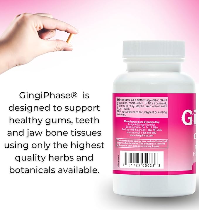 Tango GingiPhase Natural Herbal Dental Support Supplement for Healthy Gums, Teeth, and Jaw Circulation (120 Capsules)