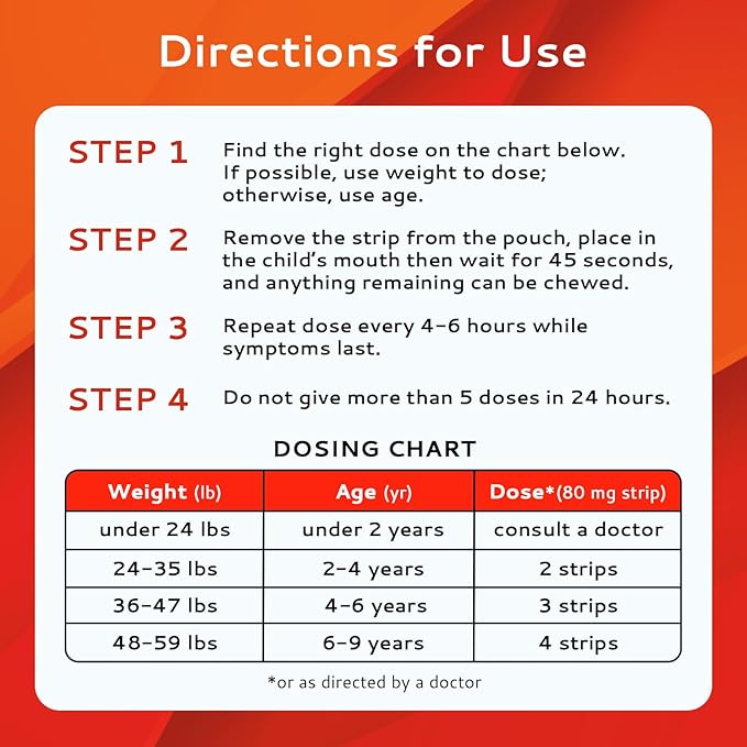Children's Acetaminophen 24 Strips | Pain Reliever & Fever Reducer | Fast-Acting Support for Cold & Flu Symptoms | Oral Chewable Strips for Kids Ages 2-9 | Travel Size, Orange Flavor