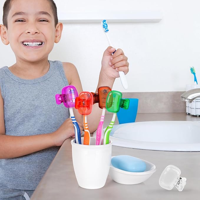 Waenerec 6 Pack Toothbrush Covers Portable Toothbrush Protector Coverings Clips Travel Protector Plastic Brush Pod Protection Clip Case Tooth Brush Covers for Kids Bathroom Home Travel Supplies