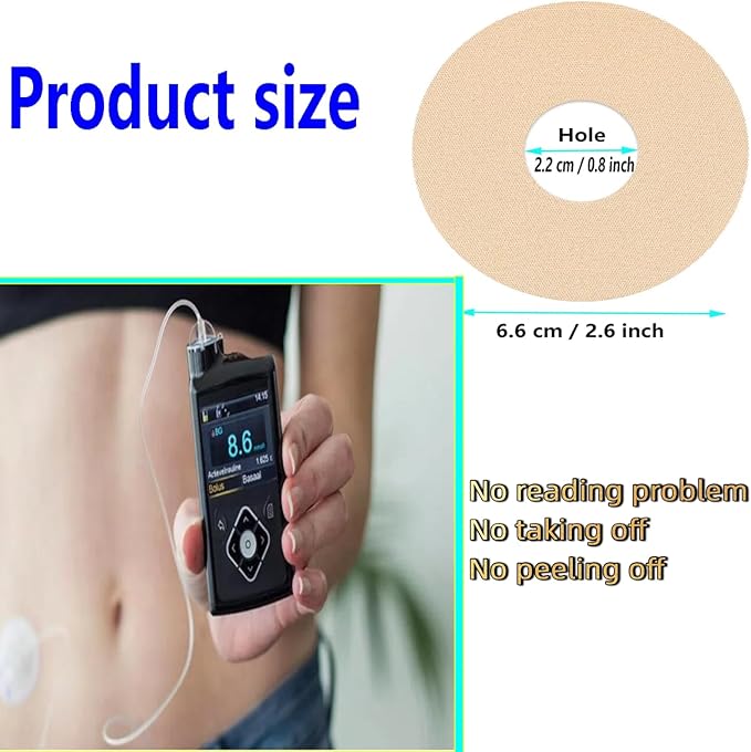 40 Pack Universal Adhesive Patches for CGM and Insulin Pumps, 0.8-Inch Hole, Waterproof Sensor Cover, Pre-Cut Adhesive Tape, CGM Protection, Skin-Friendly Cover, Continuous Glucose Monitor Patch, Tan