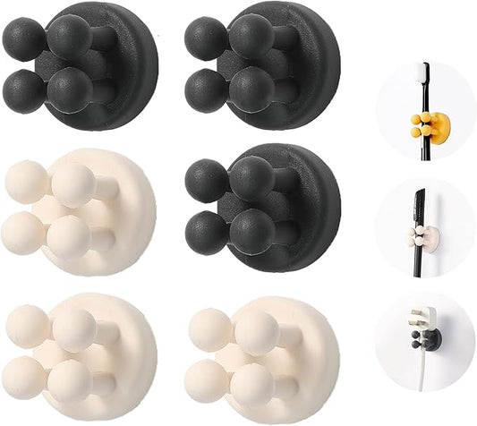 6pcs Silicone Toothbrush Holder, Waterproof Multi-Functional self-Adhesive Hook, for Hanging Keys and Towels, Suitable for Kitchen, Bathroom and Office