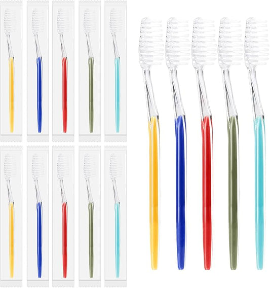 Homvle 200 Packs Disposable Toothbrushes Individually Wrapped, Medium Soft Bristle Travel Toothbrushes Bulk for Adults/Kids Hotel Toiletries, 5 Colors.
