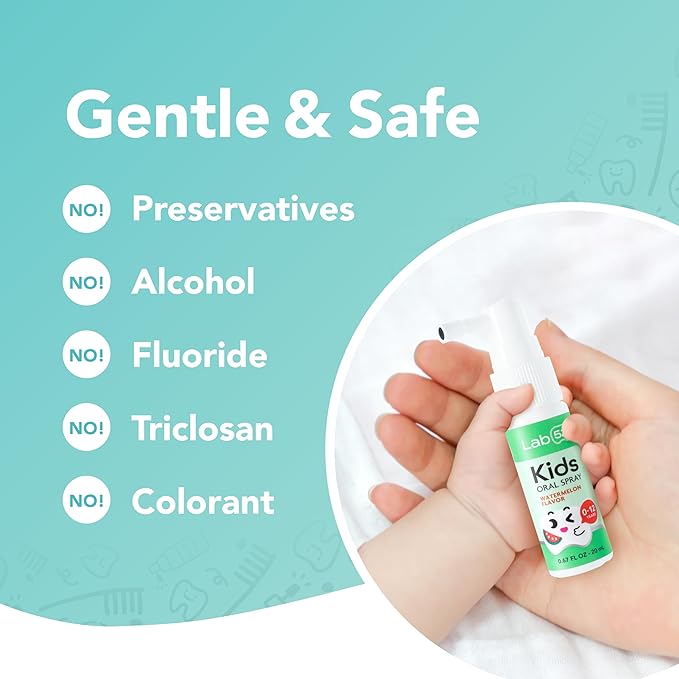 LAB52 Kids Oral Spray Gift Box, Toddler Toothpaste Helper for Daily Oral Care and Fresh Breath, Children Approved with Fluoride Free for Newborn to Preschoolers, Xylitol Strawberry Flavor (3 Packs)