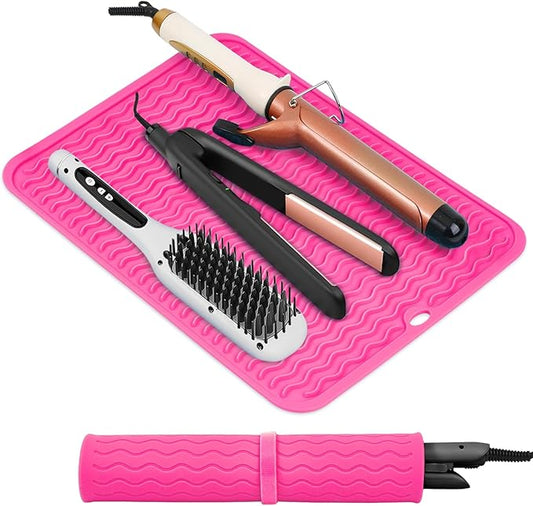 Oversize Silicone Heat Resistant Mat, Portable Travel Mat Cover for Curling Irons, Flat Irons, Hair Straightener and Hot Hair Styling Tools(14.2" x 11")