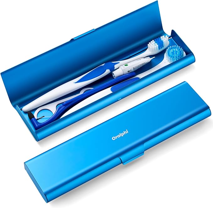 Wider Aluminum Toothbrush Travel Case, Portable Travel Toothbrush Holder, Durable Manual Toothbrush Box Container for Traveling, Bathroom, Camping, Business Trip, Blue