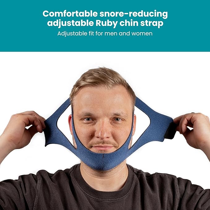 LIfeSource Made in USA Anti Snoring Ruby Chin Strap for CPAP Users, Chin Strap for Snoring, Breathable, Adjustable, Latex Free, Comfortable Sleep Support for Men & Women, Snoring Support, Navy