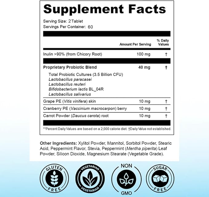 Orvitta Oral Balance Chewable Tablets, Sugar-Free, Refreshing Mint Flavor - Supports Oral microbiota, Saliva pH Balance, and Fresh Breath 120 Tablets