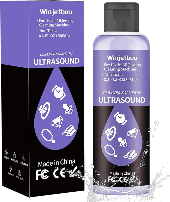 Ultrasound Jewelry Cleaner Solution, Use in All Ultrasound Jewelry Machines, Rings and Eyeglass, Performance Liquid Cleans Solution for Diamonds, Gold, Earrings, and Watch, 8.5 oz/250 ml