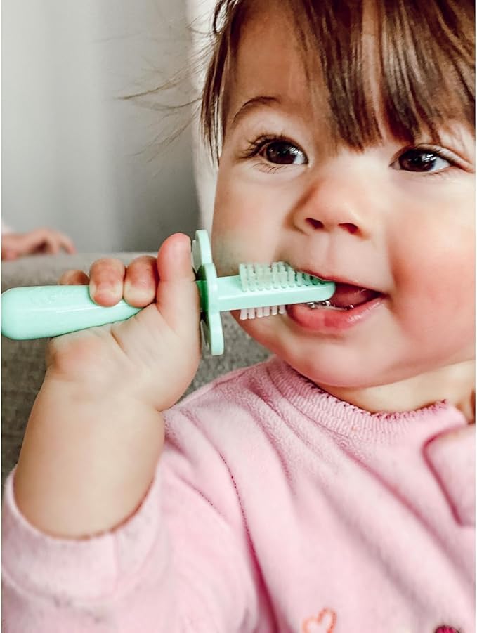 grabease Double-Sided Training Toothbrush - Toothbrush for Toddlers 1-3 with Soft Silicone Bristles & Anti-Choke Shield - Ergonomic Dual-Sided Design for Motor Skills - 1 Count, Mint, 12mo+