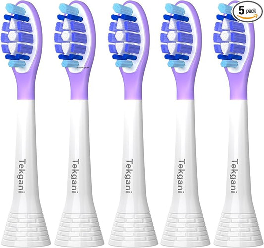Toothbrush Replacement Heads Compatible with Philips Sonicare Click-On Toothbrush Handles, for HX9054 W3 4100 5100 6100 7500 C1 C2 C3 G3 A3 Toothbrush Head Refill, Silicone Coating, Pack of 5 White