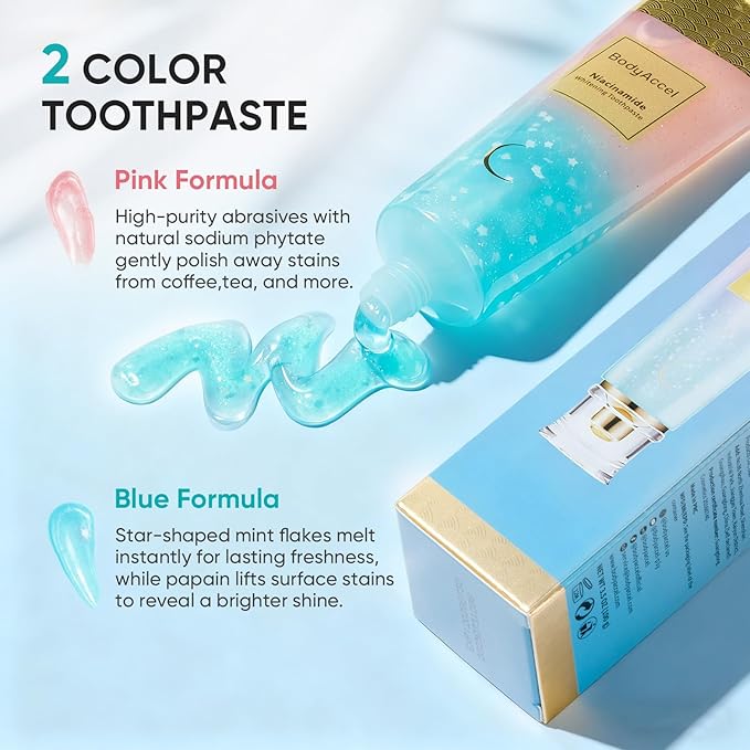 BodyAccel Niacinamide Whitening Toothpaste, Niacinamide Intensive Whitening Toothpaste with Natural Gentle Care Deep Stain Removal Clean Peach Flavor, Improves Gum Health, Fresh Breath (1)