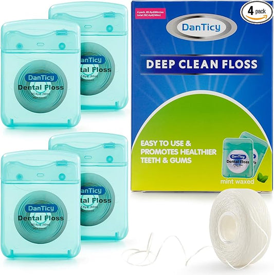 Dental Floss Deep Clean Waxed Floss Extra Wide Cleaning Slides Smoothly & Easily Perfect for Individuals with Tight & Small Gaps Between Teeth PFAS Free | Mint Flavored 66Yards x 4 Pack 630D