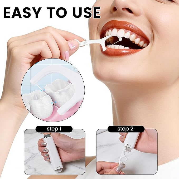 Portable Floss Dispenser with 100 Pcs Dental Floss, 2026 New Dental Floss Dispenser Dental Floss Picks Case, Refillable Automatic Travel Floss Pick Organizer Pocket Floss Boxes (200 Pcs Flossers)