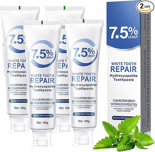 4 Pack Hydroxyapatite Toothpastes,7.5% hydroxyapatite Toothpaste for Enamel Protection and Tooth Strengthening, Gentle Mint, Fresh Breath, Daily Use for Oral Health (4)