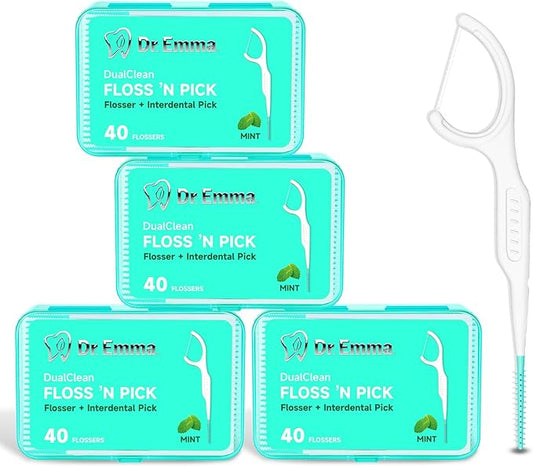 Dr. Emma Dental Floss Picks Tooth Flosser for Adults Teeth Cleaning Interdental Picks Mint Flavor Toothpick Stick Soft On Gum & Teeth, 160 Count