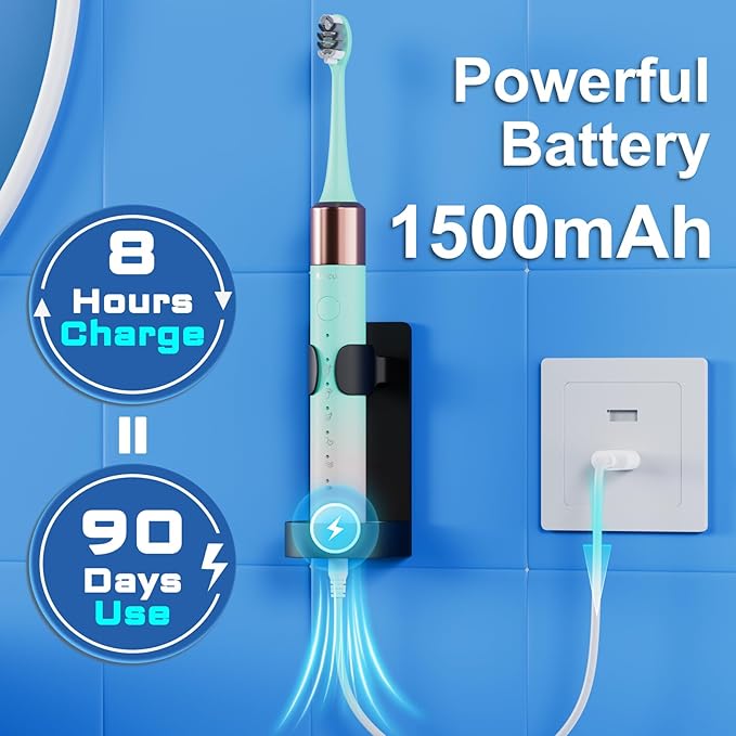 Portable Electric Soft Toothbrush with Travel Case, 90-Day Largest Battery Life, 10 Brush Heads, 5 Modes Deep Clean, Ergonomically-Designed for Enhanced Comfort - Ideal Gift for Adults & Kids