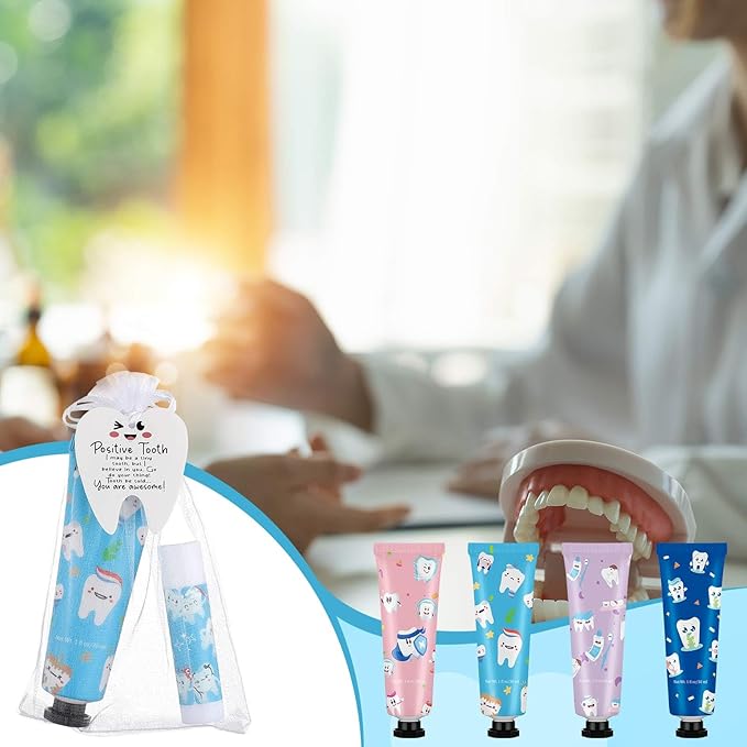 Loopeer 24 Sets Dental Hygiene Gifts Dental Hygienist Appreciation Gifts Moisturizing Lip Balm Hand Cream Dentist Thank You Gift with Cards Organza Bags for Nurse Week Valentine Birthday