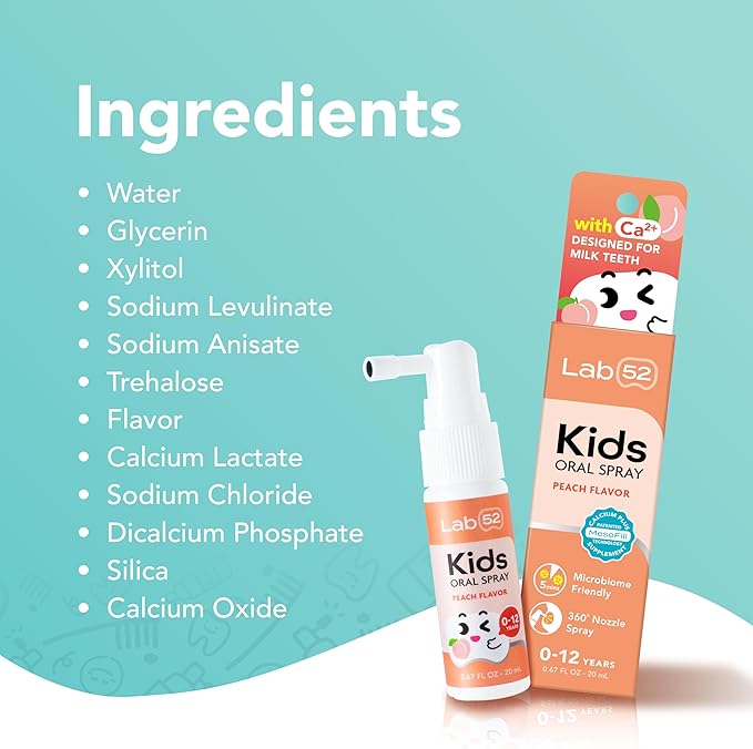LAB52 Kids Oral Spray, Toddler Toothpaste Helper for Daily Oral Care and Fresh Breath, Children Approved with Fluoride Free for Newborn to Preschoolers, Xylitol Flavor Free