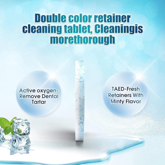 Y-Kelin Retainer and Denture Cleaner 120 Tablets for 4 Months Removes Stains Plaque Odors for Dentures Retainers Mouth Guard and Removable Dental Appliances (120 PCS, Mint)