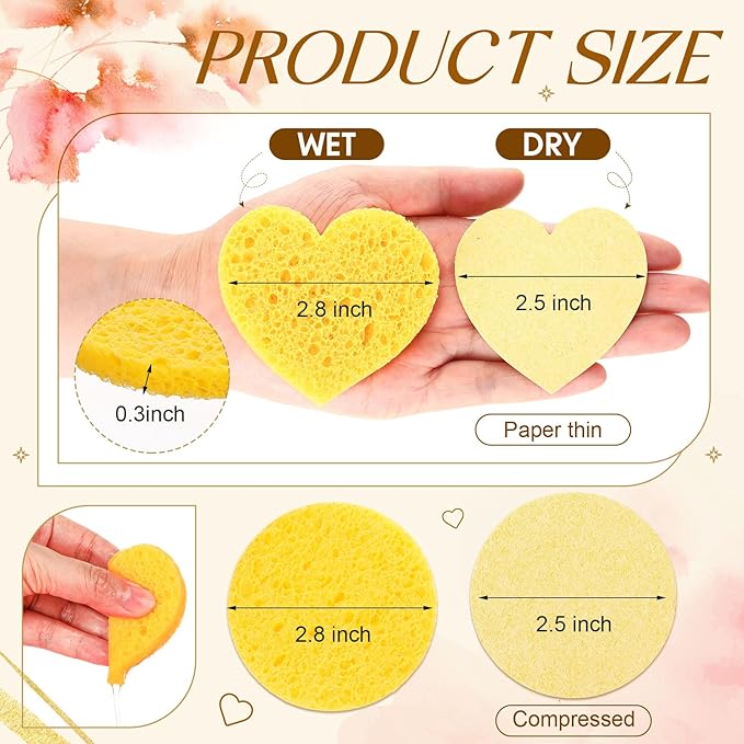 Loopeer 96 Pcs Compressed Facial Sponges with Container Disposable Face Sponge Pads for Washing Face Cleansing Exfoliating Esthetician Makeup Removal(Yellow)