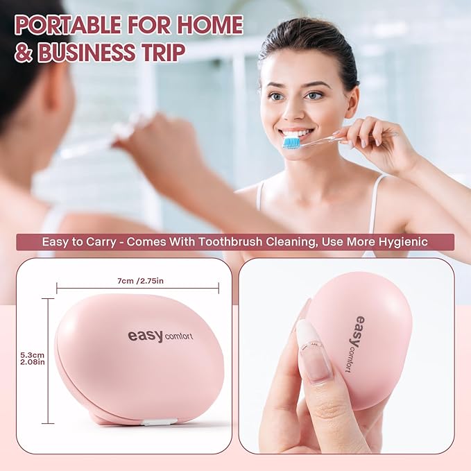 Toothbrush Sterilizer, Travel Toothbrush Covers Case with Holder, Portable USB Charging Toothbrush Cleaner Case with Blue Light (Pink)