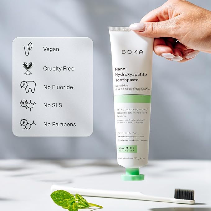 Boka Fluoride Free Toothpaste, Nano Hydroxyapatite Toothpaste, Appropriate for Sensitive Teeth - for Adult, Kids Oral Care - Ela Mint Flavor, 4 Fl Oz 3Pk US Manufactured