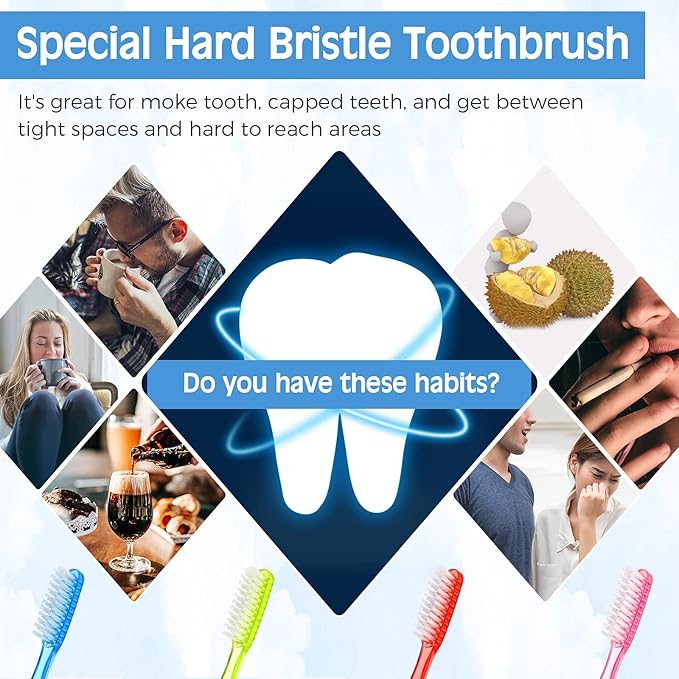 Zopeal Extra Hard and Firm Toothbrush for Adults Bulk Huge Large Long Head Bristle Full Head Manual Toothbrush for Whitening Cleaning(24 Pieces)