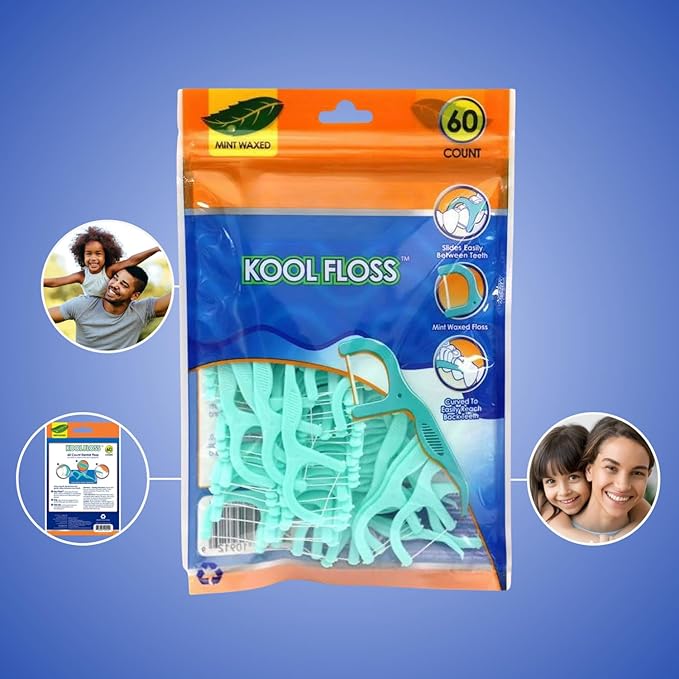 Mint Waxed Dental Flossers, Dr Fresh,s 60 Count – Smooth Glide Floss Picks for Plaque Removal & Gum Care (Pack of 2)