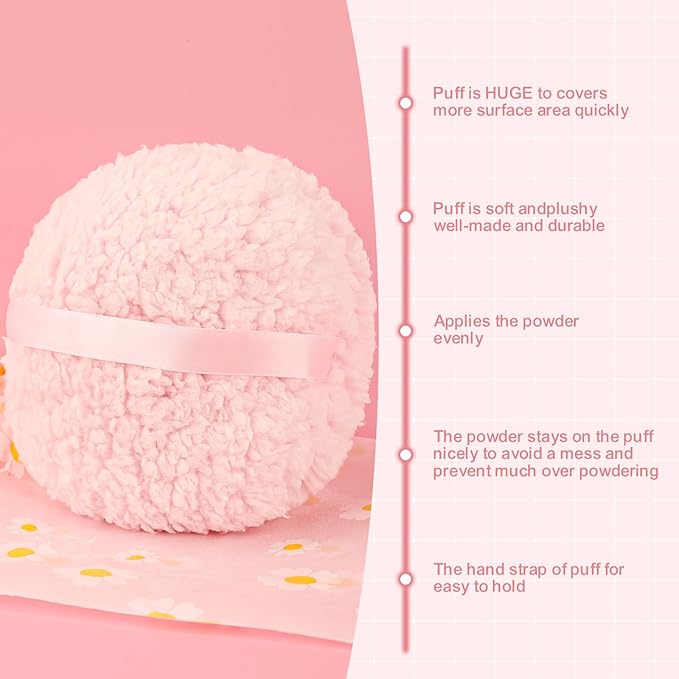 WSYUB Powder Puff,Powder Puffs for Body Powder, Oversize（6’’ x3’’) Body Powder Puffs,Extra-large Dust Puff