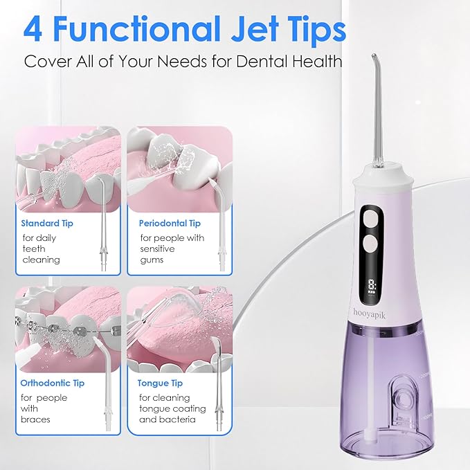 300ml Large Capacity Home Oral Irrigator 9 Modes Water Flosser with Adjustable Pressure for Gum Care/Breath Remover/Dentures (Light Purple)