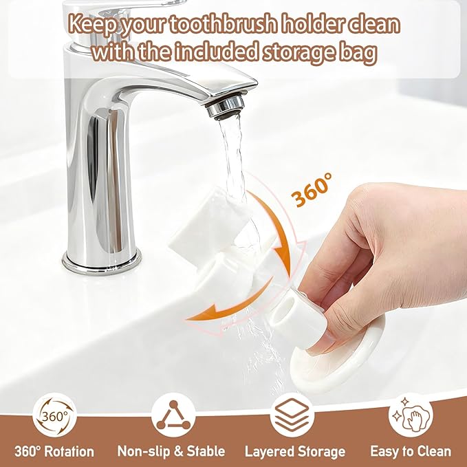 3 Pack 360° Rotating Toothbrush Holder for Bathroom, 4-Slot Toothbrush Storage Organizer with Non-Slip Base, Compact Toothbrush Bathroom Countertop Holder for Family Tooth Brushes, White