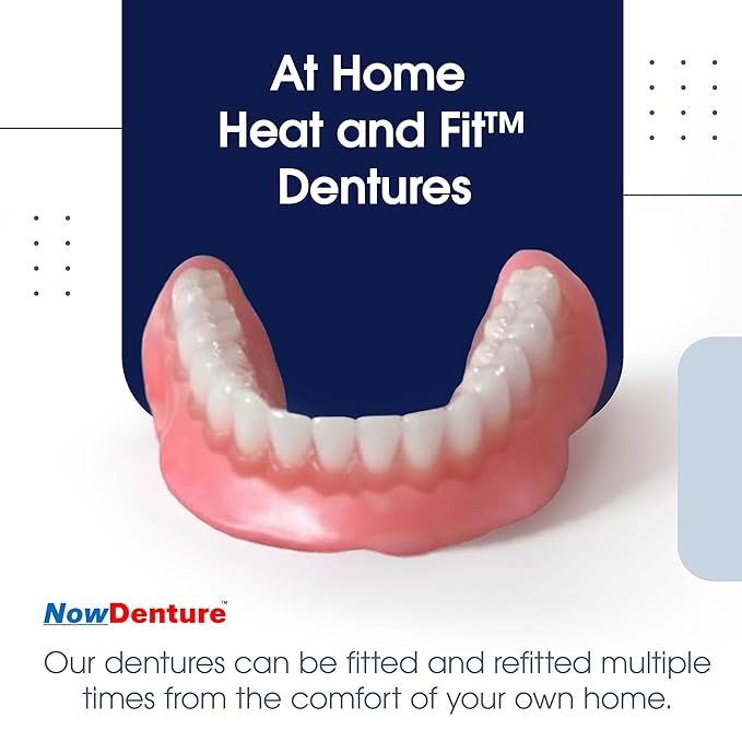 Heat and Fit™ NowDenture™ - Premium Immediate Lower Dentures - USA Made, Real Teeth, Custom Fit - No Impressions Needed for Fast Results at Home - Complete Kit with Sizing Trays - Medium
