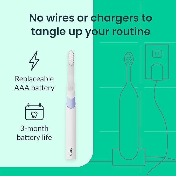 Quip Sonic Electric Toothbrush for Adults - Time Travel & Soft Bristles with Travel Case & Replacement Brush Head - 3 Month Battery Life, Plastic Handle- Lavender