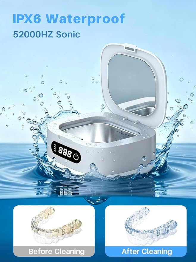 Voraiya Portable Ultrasonic Retainer Cleaner 4000mAh Rechargeable Retainer Cleaner Machine For Mouth Guard,Night Guard,Aligner,IPX6 Waterproof Small Denture Cleaning Pod For Teenagers,Adults,Traveling
