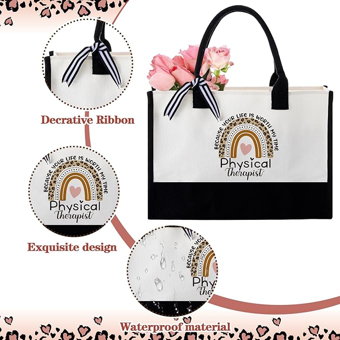 Geiserailie 8 Pcs Christmas Physical Therapist Gifts for Women Including Large Tote Bag Cosmetic Bags Tumbler Cup Plush Socks Metal Keychain Card and Envelope for Physical Therapist Thank You Gifts