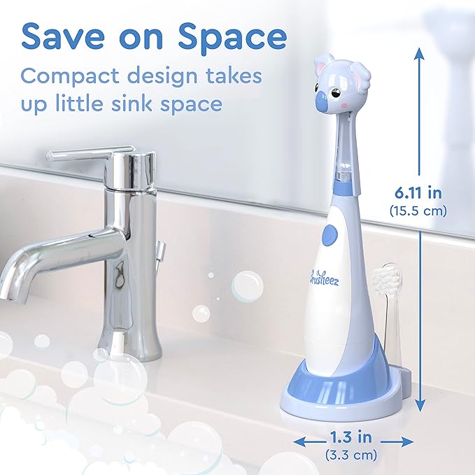 Brusheez Little Toddlers’ Sonic Toothbrush - Safe & Gentle Toothbrush for Ages 1-3 with Built-in, Light-Up 2-Minute Timer, Extra Brush Head, & Storage Base for First-Time Brushers (Kiwi The Koala)