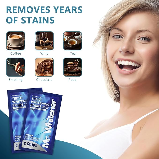Teeth Whitening Strips, Professional Tooth Whitening Kits: 44 Strips 22 Packs Teeth Whitening Strips, Dentist-Approved, Peroxide-Free, Enamel Safe, Sensitivity Free Formula