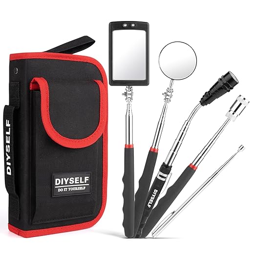 DIYSELF Telescoping Magnetic Pickup Tool, Inspection Mirror, Telescoping Magnet, LED Flashlight, 360 Swivel, Magnet Tool, Flexible Magnet Pickup Tool for Men, Cool Gifts for Dad, Husband, 5-in-1 Set