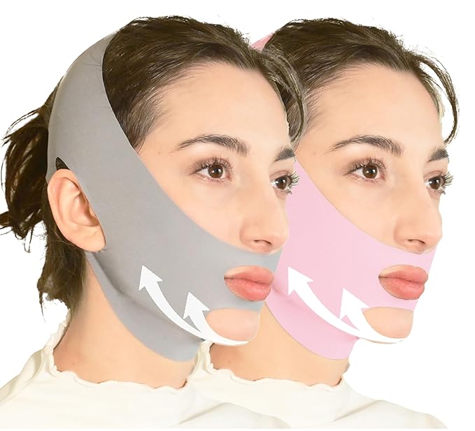 V Line Lifting Mask Chin Strap for Sleeping, Face Lifting Strap, Chin Strap, V Line Mask, Jawline Shaper, Jaw Strap, Double Chin Reducer, Face Lift Tape & Snoring Solution (Grey&Pink)