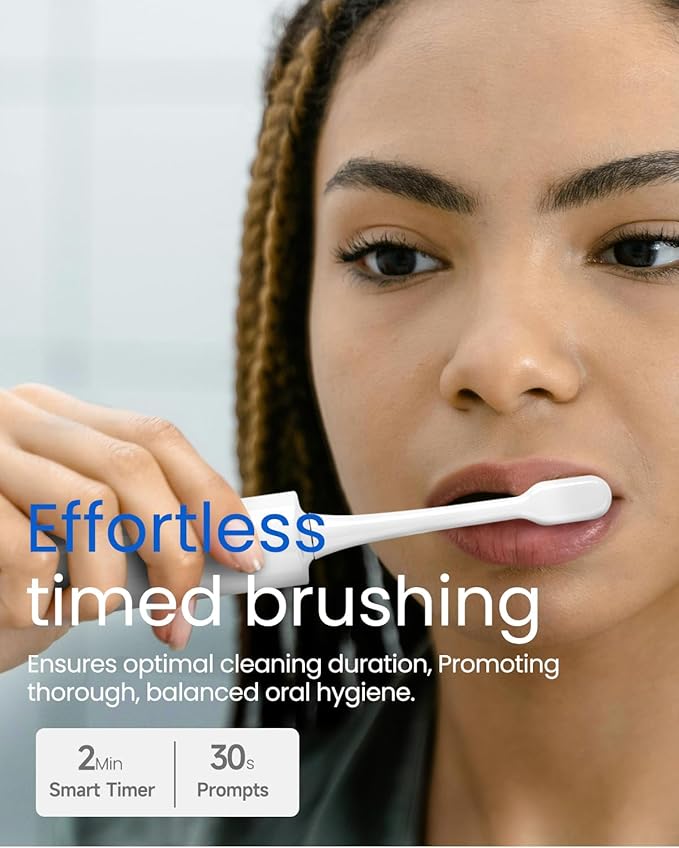 Electric Toothbrush for Adults, Rechargeable Sonic Travel Toothbrush Teens with 4 Brush Heads-180 Days Battery Life, 55000VPM, 5 Modes Smart Timer& Travel Case, White