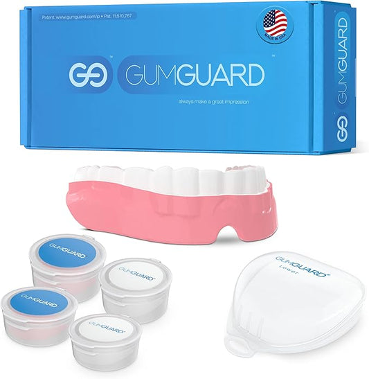 GumGuard PRO Denture Mouthguard Set - Soft, Customizable Fit Relief for Grinding & Clenching - Ideal for Denture Wearers & Implant Patients Lower White and Pink Pro Guard Set