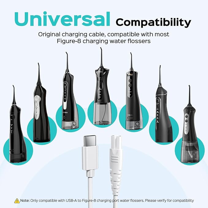 COSLUS Original Water Flosser Charger: Replacement Charger for Aquasonic, Nicwell, Oralfree, Nicefeel, Hangsun, Tovendor Figure-8 Charging Water Flosser, Durable Water Dental Pick Charger Cord