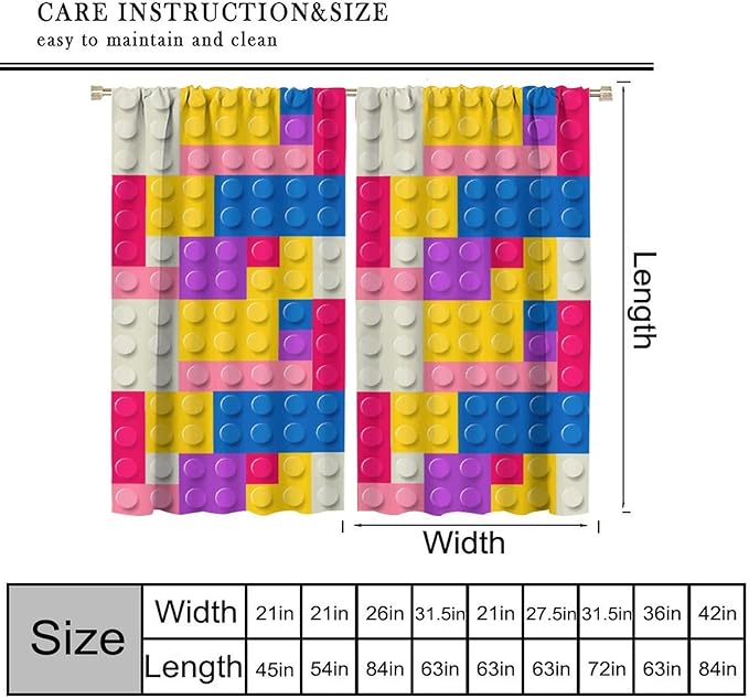 Kids Building Blocks Toy Curtains Children's Room Abstract Outline Colorful Plastic Toys Geometric Bricks Print Curtains for Boys Girls Nursery Curtains 42x45 Inches 2 Panels