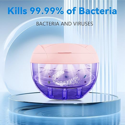Ultrasonic Retainer Cleaner Machine 45khz Cleaning Pod for Denture Cleaner 200ml Mouth Guard, Aligner, Night Guard, Toothbrush, Jewelry, 4 Cleaning Modes Digital Timer, Gifts for Women, Pink