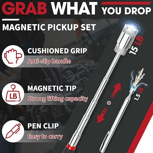 DIYSELF Telescoping Magnetic Pickup Tool, Inspection Mirror, Telescoping Magnet, LED Flashlight, 360 Swivel, Magnet Tool, Flexible Magnet Pickup Tool for Men, Cool Gifts for Dad, Husband, 5-in-1 Set