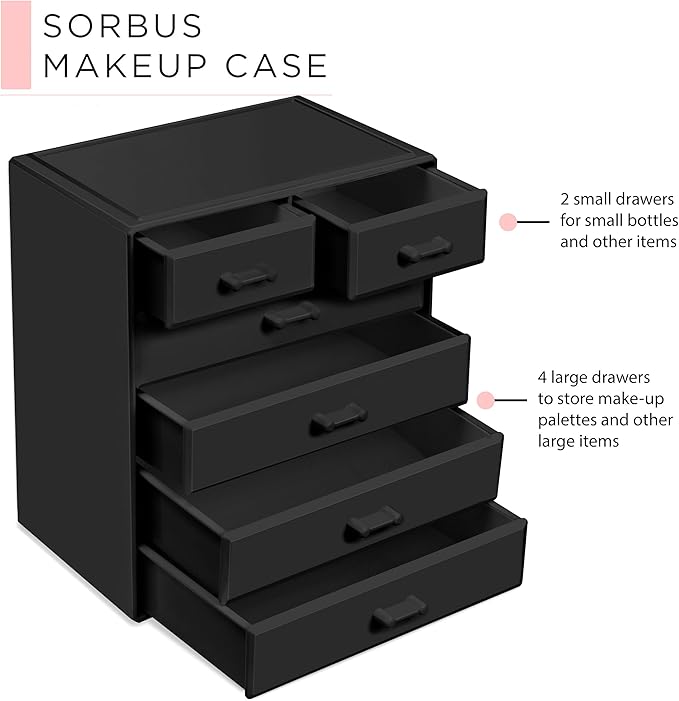 Sorbus Acrylic Makeup Organizer - Organization and Storage Case for Cosmetics Make Up & Jewelry - Large Makeup Organizer for Vanity, Bathroom, College Dorm, Closet, Desk (4 Large, 2 Small Drawers)