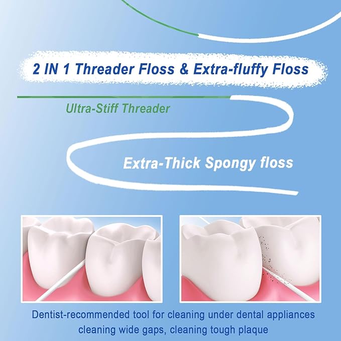 840D Fluffy Floss Threaders,Deep Clean Dental Floss for Braces, Bridges, and Implants,Super Floss Pre-Cut (100 Count (Pack of 2))