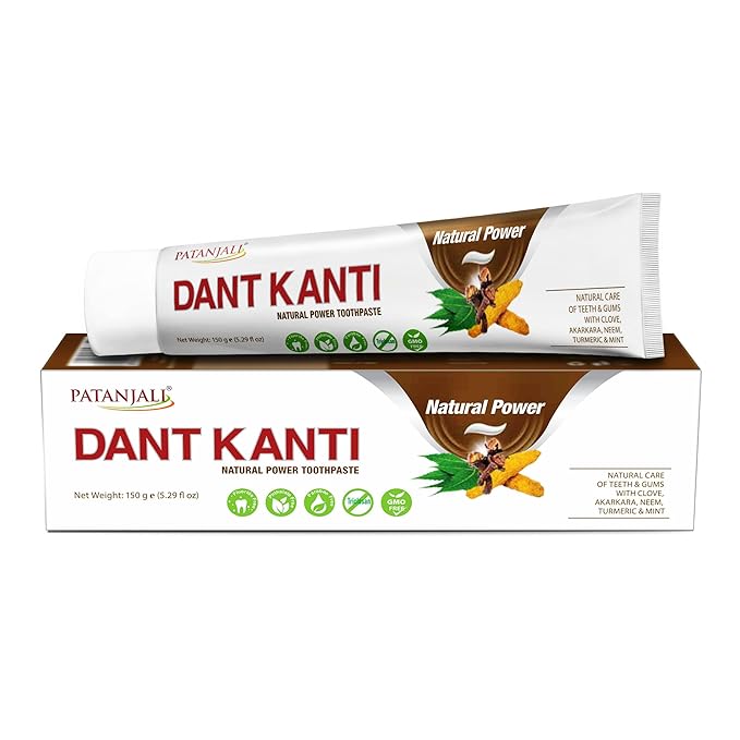 Patanjali Dant Kanti Natural Toothpaste 150 g / 5.29 fl oz – Herbal Ayurvedic Fluoride‑Free Toothpaste for Strong Teeth & Healthy Gums – Fresh Herbal Flavor - (Pack of 6)