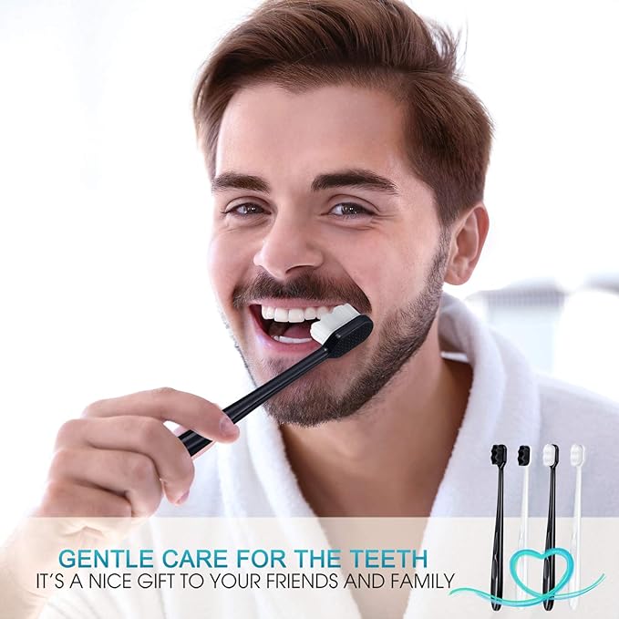 Patelai 20 Pieces Extra Soft Toothbrush Micro Nano 20,000 Bamboo Charcoal Bristles Toothbrush Soft Bristle for Fragile Teeth Oral Gum Recession, Black and White